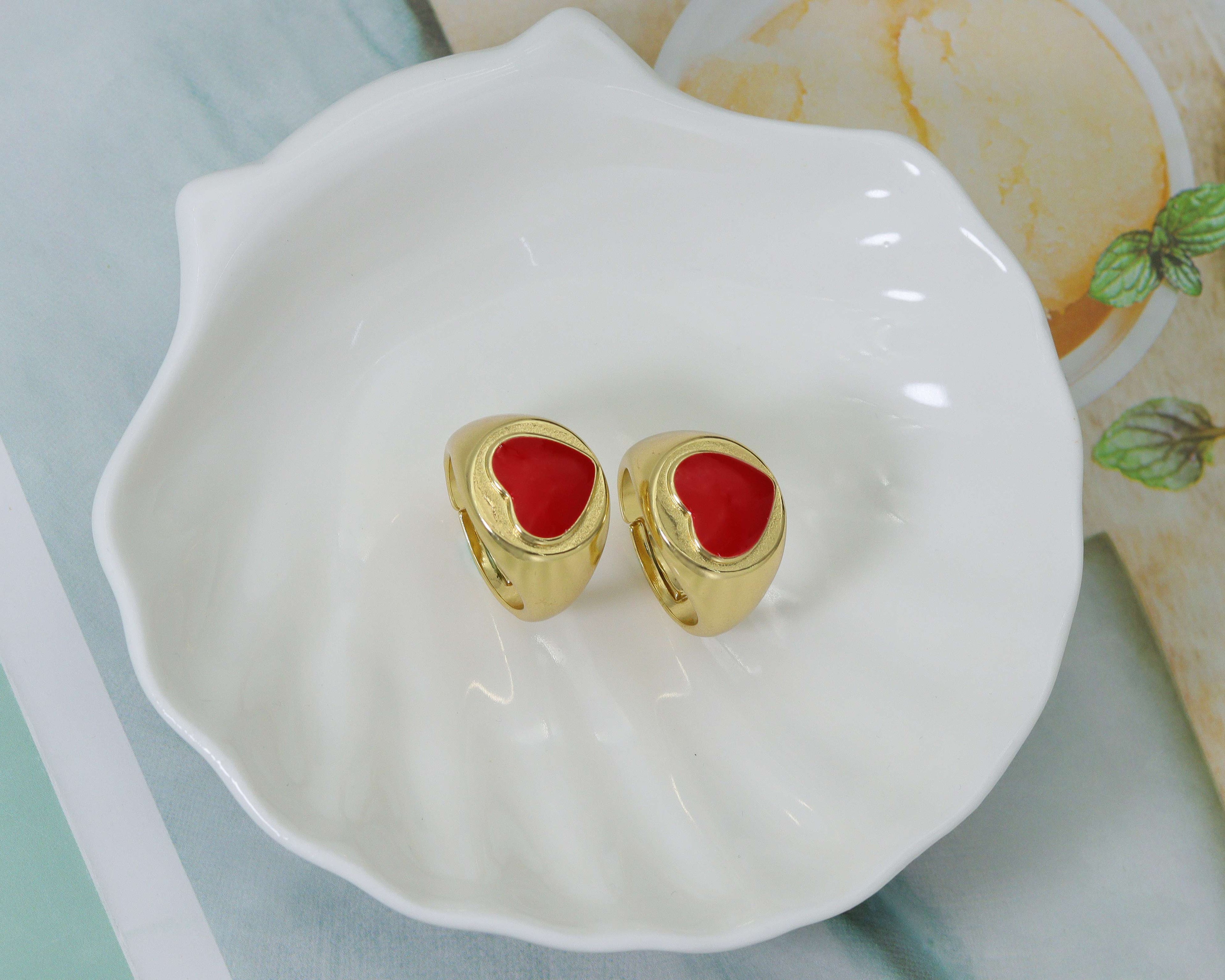 Enamel Heart Adjustable Ring, Sku#O96 - Elizacollective