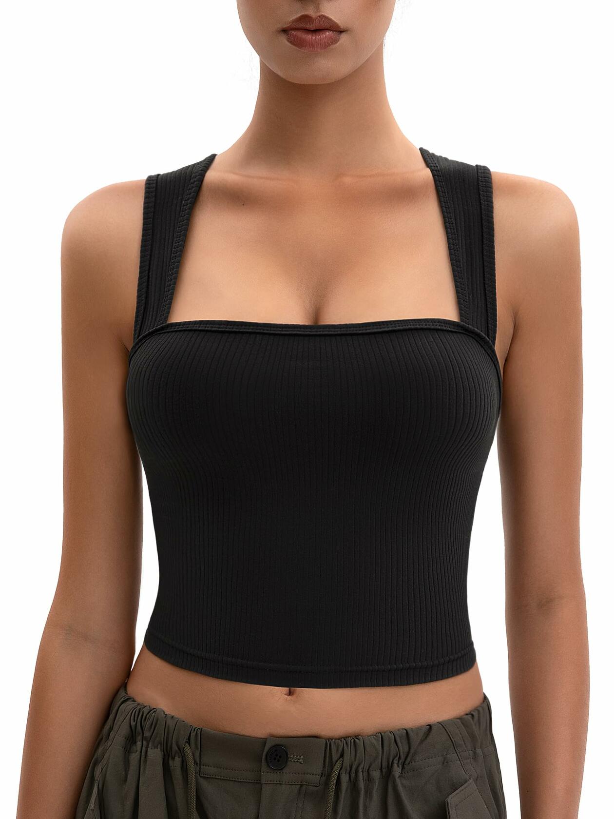 MOSSROZZ Crop Tank Top Ribbed Athletic Wide Strap Navy Blue Size M - Elizacollective