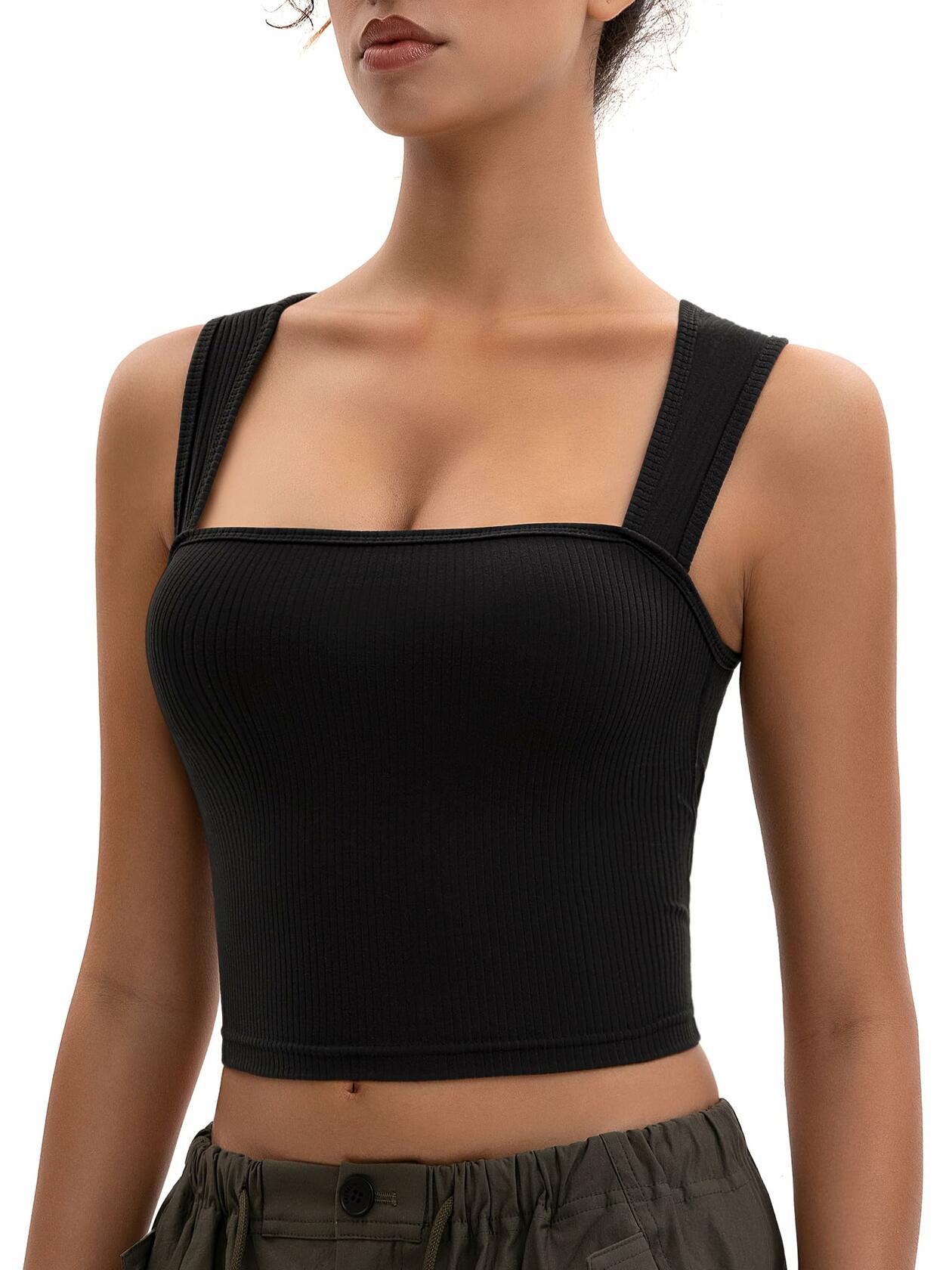 MOSSROZZ Crop Tank Top Ribbed Athletic Wide Strap Navy Blue Size M - Elizacollective